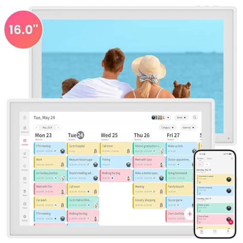 16" Smart Digital Calendar, Wall Desk Mount Planner with Google iCloud Sync, Touchscreen Family Organizer for Chore Chart, Meal Planning & Task Rewards(White)