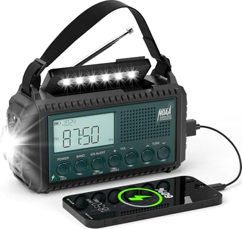 NOAA Emergency Weather Radio with Auto Alerts, 5000mAh Solar Hand Crank AM/FM/SW Shortwave Radio with Flashlight, Reading Lamp, Phone Charger, SOS Alarm, Survival Gear, Time Clock & Large LCD Display - Image 1
