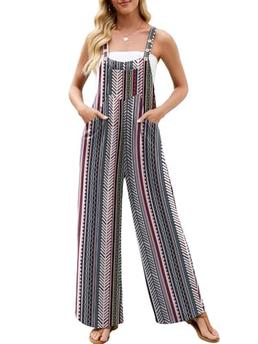 Heymoments Overalls Jumpsuits Rompers for Women Vertical Stripes Small Casual Maternity Winter Fall Comfy Ladies Loose Fit Wide Leg One Piece Sleeveless Grils Long Bib Baggy Pants with Pockets - Image 1