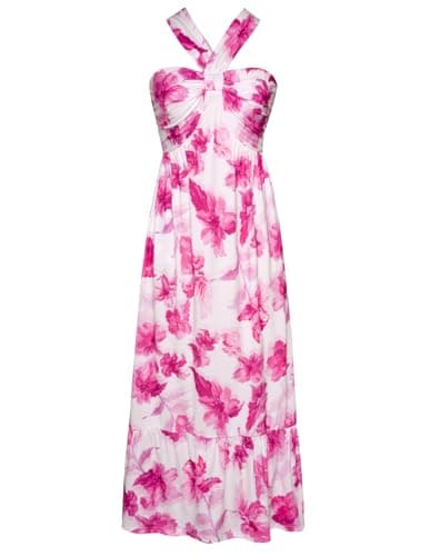 GRACE KARIN Women's 2026 Summer Floral Maxi Dress Criss Cross Halterneck Sleeveless Flowy A Line Boho Beach Vacation Casual Dress Purple Flowers M - Image 1