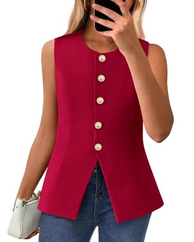 BTFBM Summer Sleeveless Blazer Vest For Women Dressy Button Down Round Neck Business Casual Outfits Work Suit Vests Tops(Red, Medium) - Image 1
