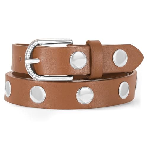 SUOSDEY Women Studded Belt Fashion Leather Belt Ladies Waist Belt Silver Gold Buckle Belt for Jeans Pants Dresses - Image 1