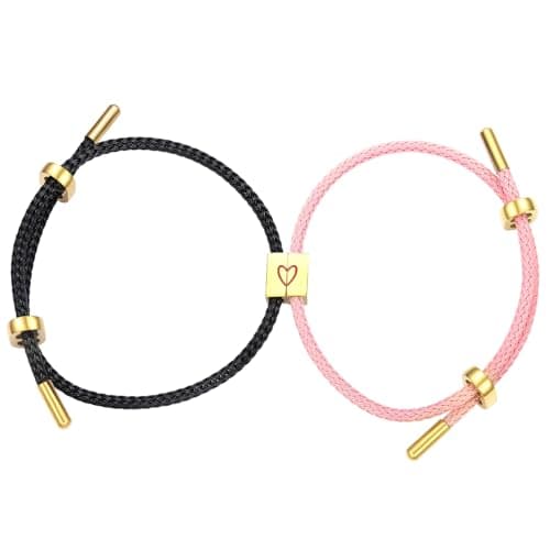 COTATI Matching Couple Bracelets for Him and Her, Friendship Relationship Promise Bracelet for Boyfriend Girlfriend, Anniversary Love Jewelry Gifts Set (Black-Pink) - Image 1