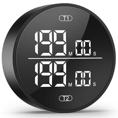 Dual Digital Kitchen Timer for Cooking, 199 Minutes Countdown & Stopwatch, Productivity Timer for Fridge, Big Digits, High-Definition Display, Rotary Adjustment, 3 Volumes, 2 Brightness Levels, Black - Image 1