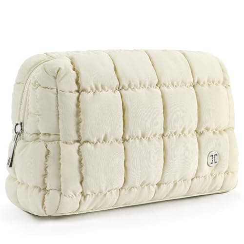 Telena Puffer Makeup Bags for Women, Nylon Puffy Padded Make Up Bags for Women Makeup Organizer Case, Wide-open Makeup Pouch Travel Essentials