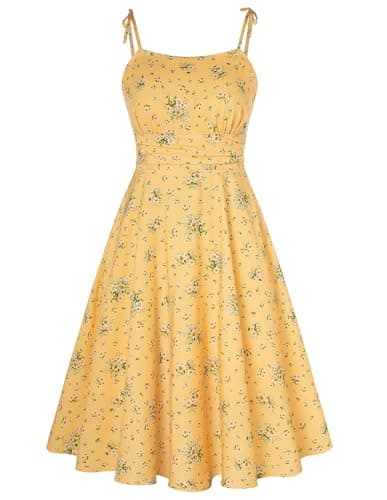 Belle Poque Yellow Floral Baby Shower Dresses for Women 2025 Midi Bridal Shower Prom Tea Cocktail Party Dress X-Large - Image 1