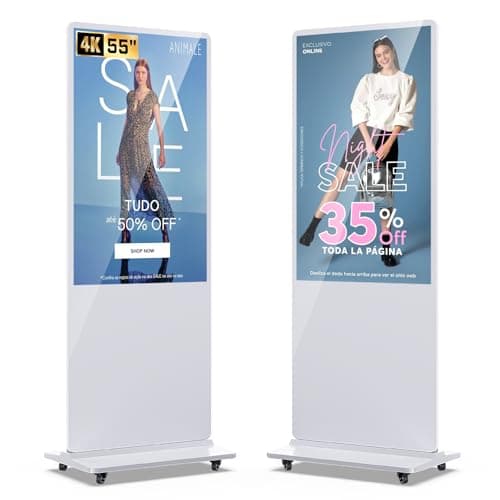 QIXZOCV MWE 55 Inch 4K Digital Signage Display Kiosk, LCD Screen Indoor Floor Standing Advertising Displays, Android System Commercial Totem, Vertical Poster with Auto Media Player-White - Image 1