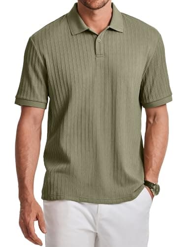 JMIERR Polo Shirts for Men Classic Short Sleeve Summer Casual Vintage Soft Button Old Money Knit Shirt, Laurel Green, XL - Image 1