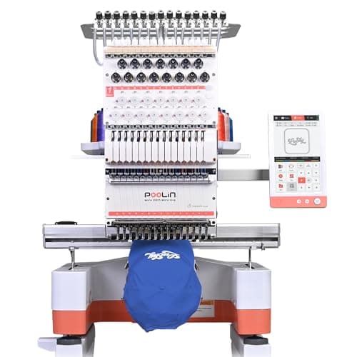 Poolin EOM 15-Needle Commercial Embroidery Machine for Small Business – Built for Hats, Caps & Daily Orders, 9” Touchscreen, Auto Color Change & Trim, Large Embroidery Area, WiFi/USB Design Transfer - Image 1