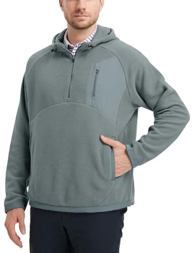 M MAELREG Mens Quarter Zip Hoodie Heavyweight Microfleece Warm Casual Hooded Golf Quarter Zip Fleece Hoodie Men Smoky Gray - Image 1