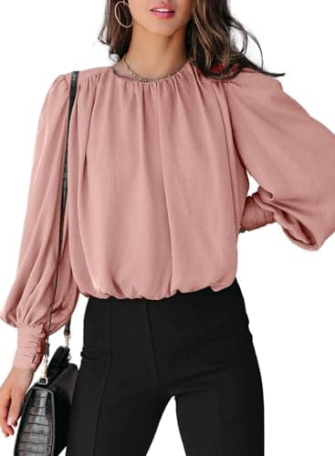 Dokotoo Womens Ladies Plus Size Spring Long Sleeve Tunic Tops Blouses Solid Color Crewneck Casual T-Shirts Dressy Work Business Loose Tee Shirts 2026 Summer Fashion Pink XX-Large - Image 1