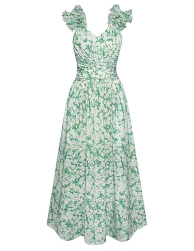 GRACE KARIN 2025 Women's Summer Floral Print Dress Sleeveless Casual Flowy Sundress A Line Ruffle Wedding Guest Outfit Green White Floral S - Image 1