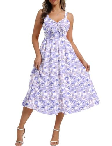 Belle Poque Summer Dresses for Women 2026 Tie Front Dress Beach Wedding Guest Dress Floral Sundress with Pockets (Purple,XL) - Image 1