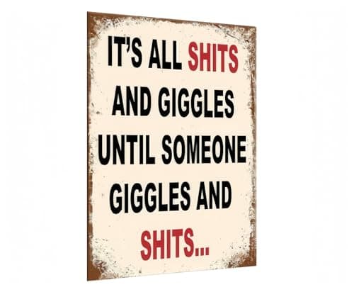 Carastora Vintage Metal Tin Sign Funny Sarcastic Party Wall Art Decor Signs 8x12 Inch Funny Tin Sign - Humorous "It's All Fun And Giggles" Quote - Vintage Style Sign for Home Bar, Man Cave, Garage, and Bathroom Décor Gifts - Image 1