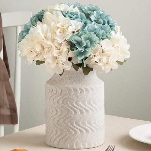 Farmhouse Vases for Decor - Ceramic Kitchen Tools Holder Organizer - 7.8 in Vintage White vase - Rustic Vase - Table Pedestal Cylinder Vases for Centerpieces - Decoration Vase by Lyeec - Image 1