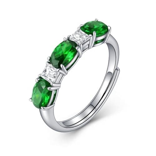 925 Sterling Silver Birthstone Rings for Women - Adjustable Size Women Jewelry Birthday Gifts for Girlfriend,Wife,Mom (05 - Emerald) - Image 1