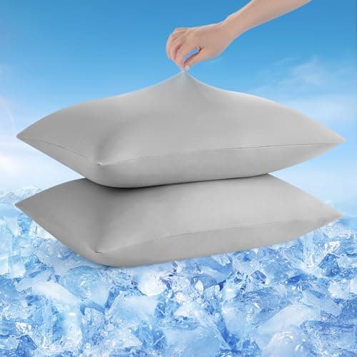 Avolare 2 Pack Cooling Pillow Cases, Arc-Chill Q-max>0.5 Stretch Cooling Pillowcases for Hair Skin and Hot Sleepers, Soft Silky Summer Pillow Cover with Zipper for Standard & Queen Size Pillows - Gray - Image 1
