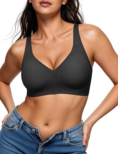 EUYZOU Wireless Jelly Bras for Women Plus Size Full Coverage Supportive Push Up Bra Seamless Comfortable No Underwire Everyday Bras, Black XL - Image 1