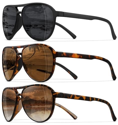 STORYCOAST Polarized Aviator Sunglasses for Men Women Classic Retro Aviators Sports Driving Running Sun Glasses 3Pack-Black+Tortoise/Brown+Leopard/Gradient Brown - Image 1
