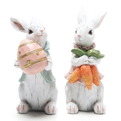 Hodao Easter Bunny Decorations Spring Home Decor Bunny Figurines Gifts(Easter White Rabbit 2pcs) - Image 1