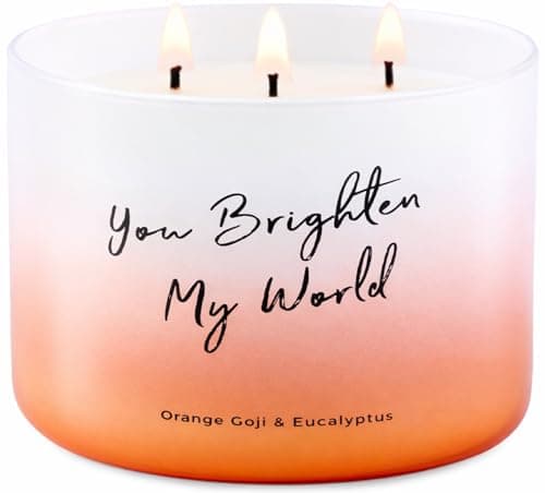 Orange Goji Eucalyptus Scented Candle - Large 3-Wick Aromatherapy Soy Candle for Home, 15.8oz - Fresh Eucalyptus Stress Relief Candle - Long Lasting Clean Burning - “You Brighten My World” Quote Gift - Image 1