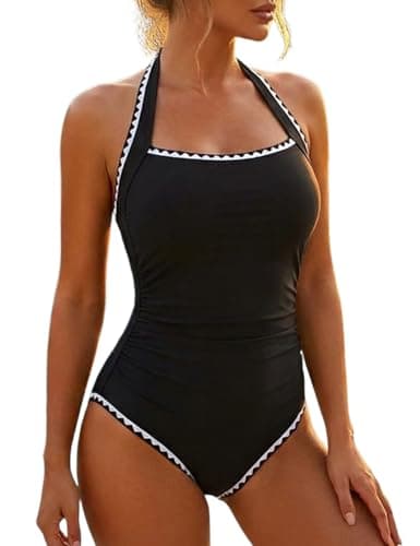 Hilor Swimsuits for Women Slimming One Piece Bathing Suit Push Up Halter Push Up Swimwear Monokini Black 8 - Image 1