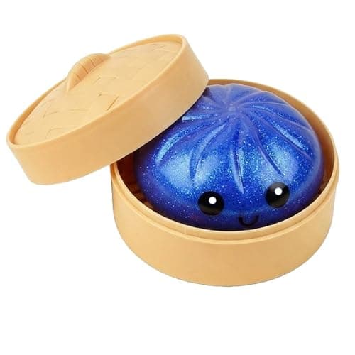 Dumpling Squishy Toy, Dumpling Squishy Mystery Box, Easter Basket Stuffers, Squeeze Dough Ball Stress Relief Hand Toys with Food Steamer Stretchy Desk Toys (Blue) - Image 1