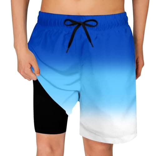 Cozople Little Boys Swim Trunks with Stretchy Boxer Brief Liner Bathing Suit Stylish Blue Ombre Blue Swimming Shorts Summer UPF Quick Dry Boardshorts for Beachwear Swimwear Size 4t - Image 1