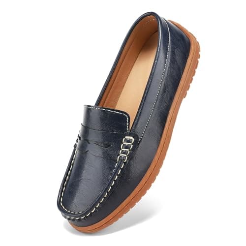 BEAUSEEN Women's Classic Handsewn Penny Loafers - Casual Slip On Moccasin Driving Shoes Lightweight Walking Flats Comfort Women Loafer Shoes, Blue, 10 US - Image 1