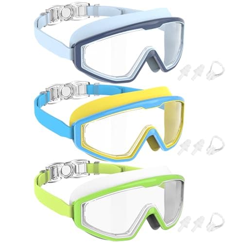 NSSIW Swim Goggles Swimming Kids-Goggles: Anti Fog No Leak with Nose Clip Earplugs for Girls Boys Youth 6-14 3 Pack - Image 1