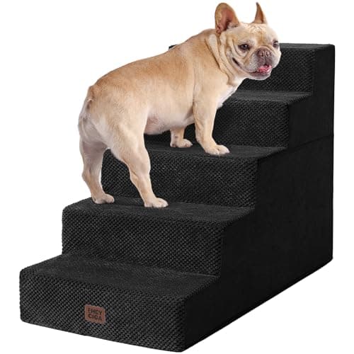 EHEYCIGA Dog Stairs for High Bed 25" H, 5-Step Extra Wide Dog Steps for Bed, Pet Steps for Small Dogs and Cats, Non-Slip Balanced Pet Ramp Indoor, Black