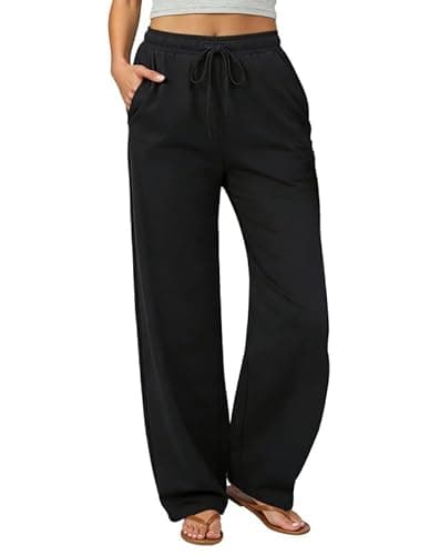 keriffe Womens Summer Casual Pants High Waisted Drawstring Beach Vacation Trousers with Pockets Black - Image 1