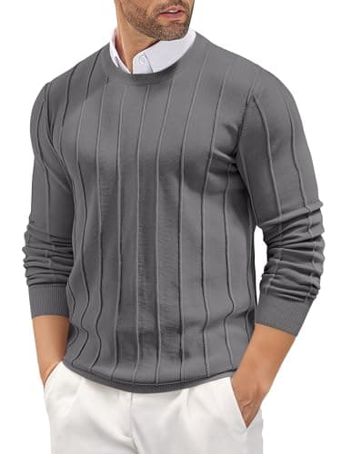 COOFANDY Mens Crewneck Sweater Pullovers Lightweight Knit Sweathirts for Men Casual Dress Sweater Dark Grey - Image 1