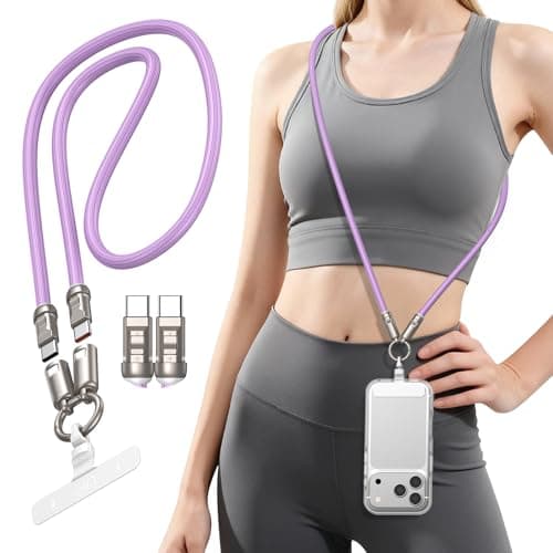 TUNKIA Phone Lanyard Crossbody USB C Cable, PD240W USB C to USB C Cables, Anti Theft Phone Strap Universal Cell Phone Neck lanyard for iPhone/Samsung/Android Phones (Purple, 3.93ft) - Image 1