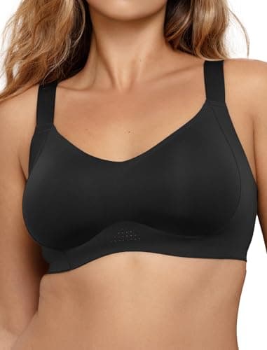 COMFELIE Seamless Wireless Full Coverage Minimizer Bra for Women, No Wire V-Neck Bralette for Big Bust with Adjustable Straps and Everyday Comfort Black - Image 1
