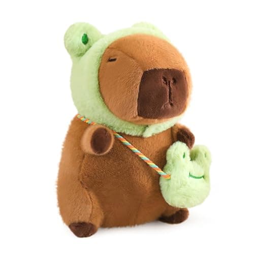 Ditucu Capybara Plush with Frog Hat & Mini Bag 9.8 inch Cute Capibara Stuffed Animal Soft Plushies Toys Gifts for Kids Adults Brown - Image 1
