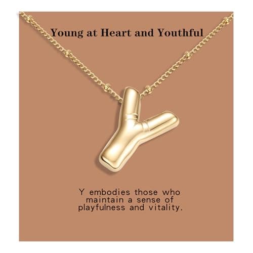 BOLAGTIER Bubble Letter Necklace Gold Plated Balloon Initial Chunky Bubble Alphabet Pendant Necklace Trendy Jewelry Gift for Women (Y, Gold) - Image 1