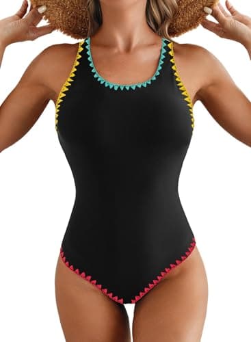 Herseas Women's One Piece Bathing Suit Crochet Trim Crisscross Back Slimming Bathing Suits Color Black high Waisted Swimsuits Tummy Control X-Large - Image 1