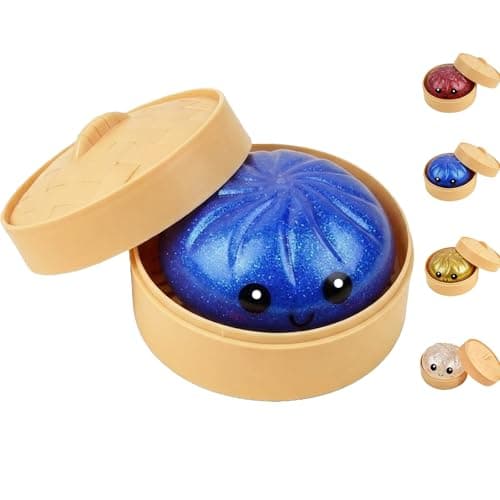 Vimilove Dumpling Squishies Glitter Dumpling Mystery Box Colorful Dumplings Stress Balls Easter Basket Stuffers, Stocking Stuffers with Food Steamer Stretchy Desk Toys(Glitter Blue) - Image 1