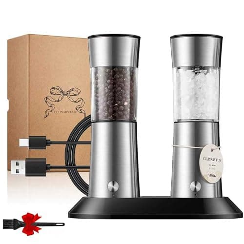 Gravity Electric Salt and Pepper Grinder Set, Automatic Mills with Rechargeable Charging Base, Built-in LED Light & Stainless Steel Body - Image 1