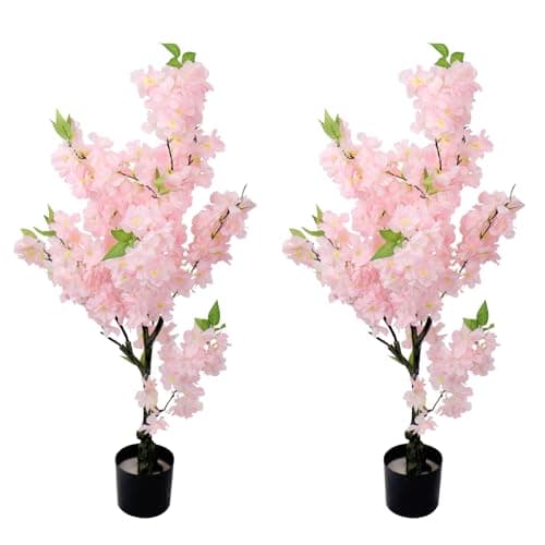 2 Pack Artificial Cherry Blossom Tree, 36" Fake Cherry Plants Indoor Decor, Faux Pink Sakura Flowers for Home, Living Room, Office, Outdoor Decor
