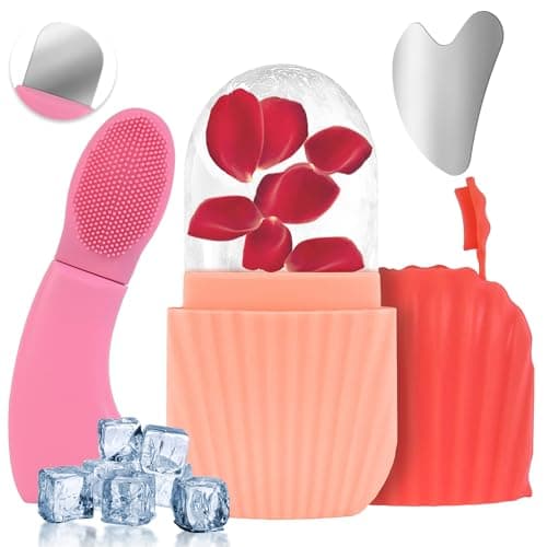 Ice Roller for Face and Eyes, 3-in-1 Set ice Roller, Silicone Facial Cleansing Brush, and Gua Sha,Facial Massage Cleansing Tool for Women Reduces Puffiness and Improves Wrinkles.Improve Skin Texture - Image 1