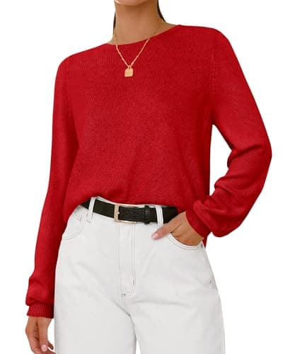 BTFBM Womens Long Sleeve Crew Neck Sweaters 2026 Spring Casual Classic Soft Loose Fit Basic Pullover Jumper Knit Top(Red, XX-Large) - Image 1