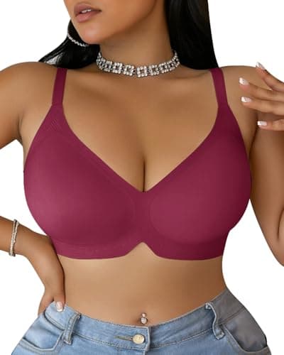 LIIJOO Seamless Wireless Full Coverage Women Bra • U-Back Smoothing • Underarm Containment • Tag-Free • Soft Touch • Stable Underband(Wine Red, XL) - Image 1