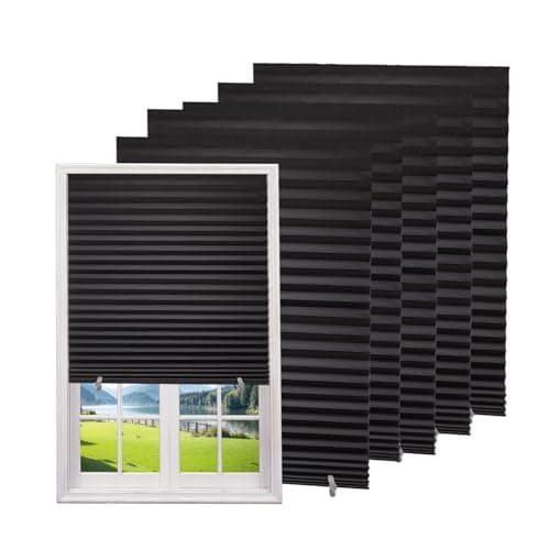Changshade 6-Pack Temporary Blackout Paper Blinds for Window, Cut to Size Adhesive Paper Shades, Stick on Pleated Blinds,No Drill Easy Install,48" W x 72" H,Black - Image 1