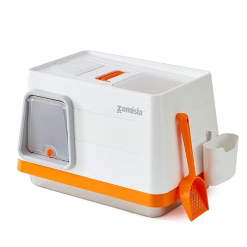 ZOMISIA Stainless Steel Cat Litter Box, Extra Large Covered Litter Box with Lid, Scoop, Odor Control Filter, XL Side/Top Entry Enclosed Cat Boxes for Big Kitty