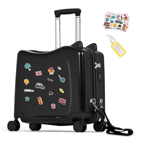 smilesun 20" Ride-On Travel Suitcase for Kids, Cute Ear Toddler Carry on Luggage with Spinner Wheels, Children Rolling Trolly Luggage with Combination Lock (Coal Black with Rope) - Image 1