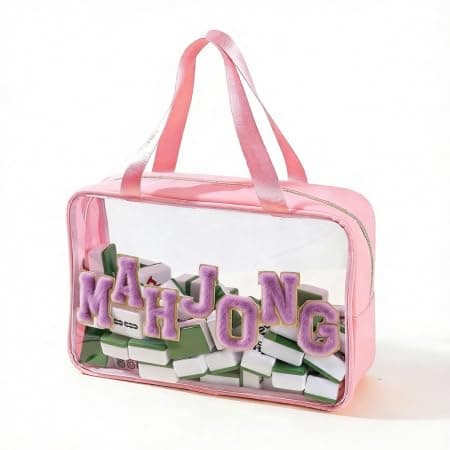 Mahjong Storage Bag, Waterproof Nylon & PVC Case, Fits 166 Tiles (12.6x3.54x8.46 In/32x9x21.5Cm), Clear Window, Reinforced Handle, Multi-Purpose for Game Nights Travel, Ideal Gift for Enthusiasts