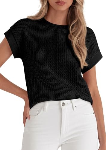 PRETTYGARDEN Women's 2026 Spring Fashion Sweater Vest Business Casual Crochet Tops Cap Sleeve Knit Shirt Beach Summer Outfits (Black,Medium) - Image 1