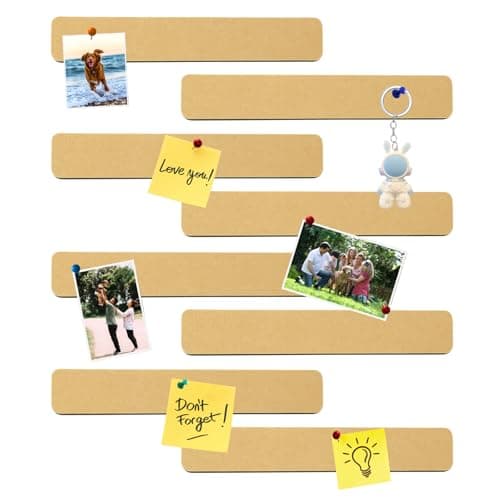 HULAVO 8Pcs Rectangle Felt Cork Board Bar Strips with 35 Pushpins, Self-Adhesive Bulletin Board Strips for Office School Home Wall Decor Stickers Memos Schedules Photos Display -Deep Camel - Image 1